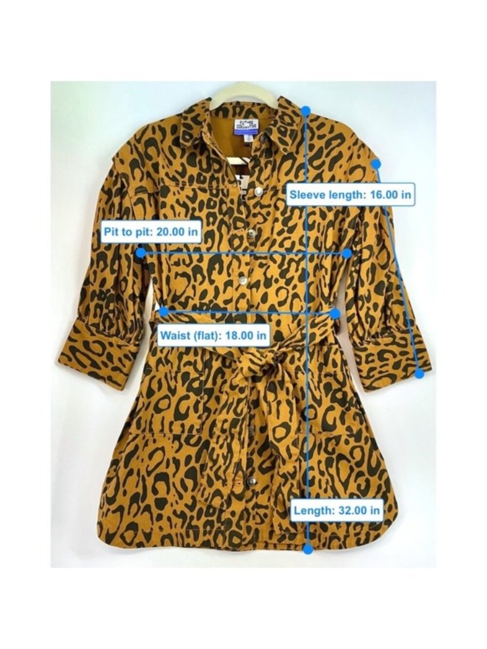 Future Collective Denim Syle Shirt Dress Sz 0 Leopard Print Statement Y2K Safari - Picture 8 of 14